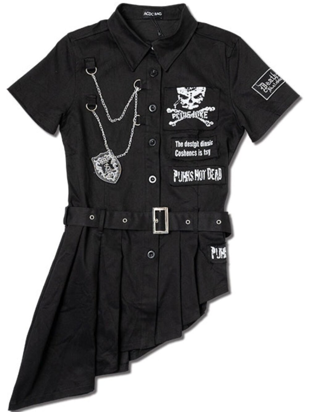 NEW ACDC RAG Dark Goth Punk Asymmetrical Black Shirt Dress
